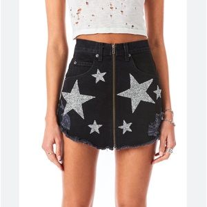 Carmar Denim Beatrice Denim Rhinestone Star Skirt Size 24